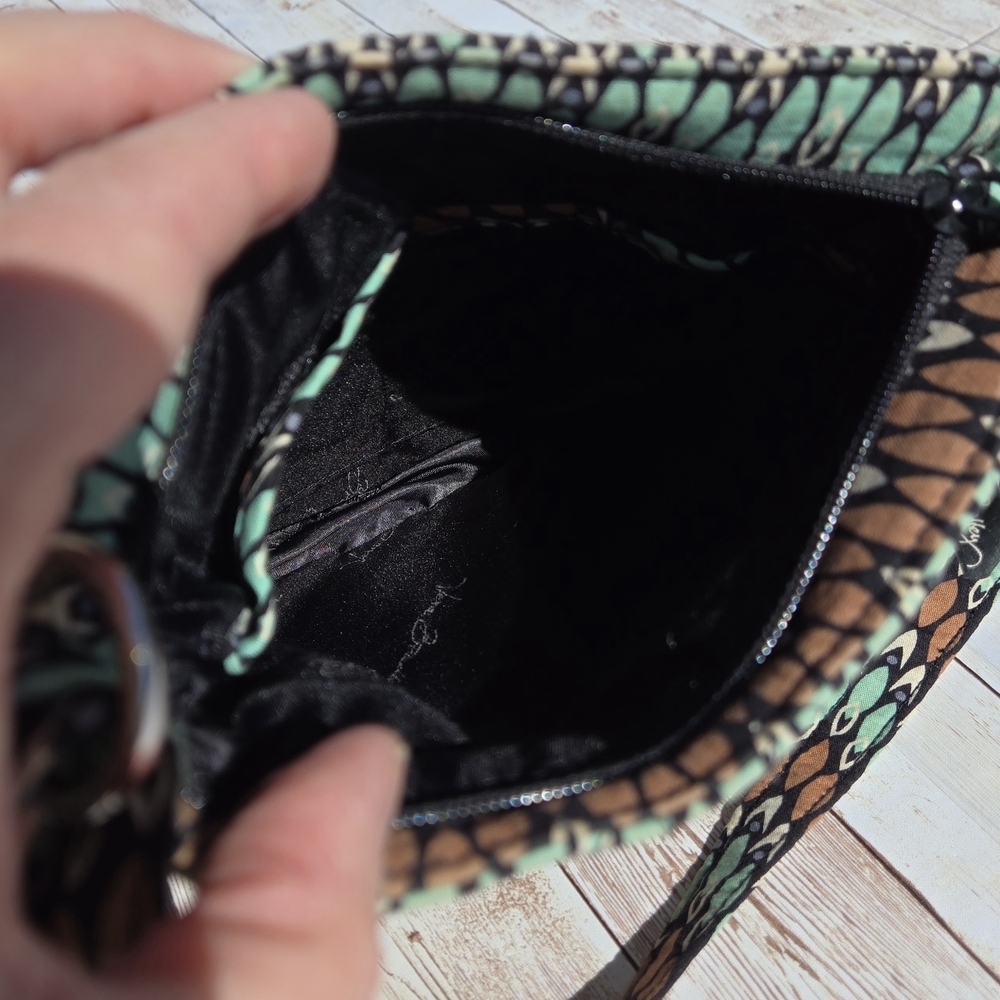 Vera Bradley Small Crossbody Bag Teal Brown Feather Print Adjustable Strap EUC - Picture 6 of 13
